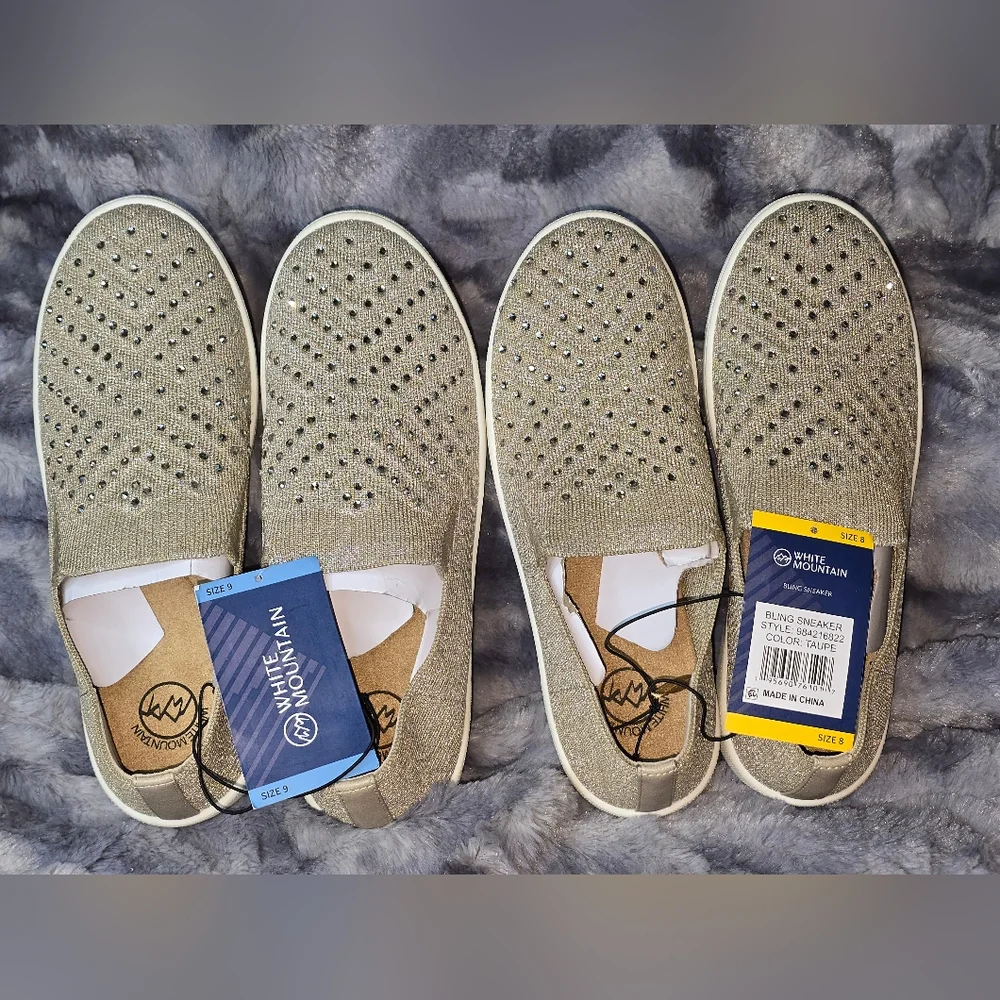 NWT NWT‎ WHITE MOUNTAIN Women's Bling Sneaker Cream And White